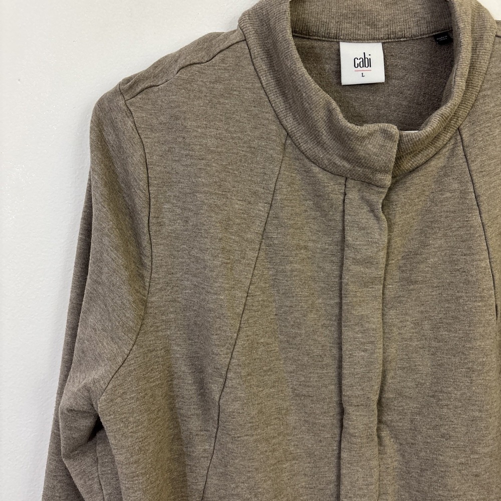 Cabi L Lightweight Jacket Ruffle Hem‎ Brown/Gray Pockets Cotton Modal Sweatshirt - Picture 6 of 9